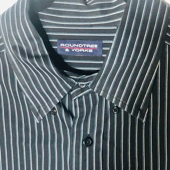 Roundtree & Yorke button down shirt striped collar long sleeve black green READ - Picture 8 of 10